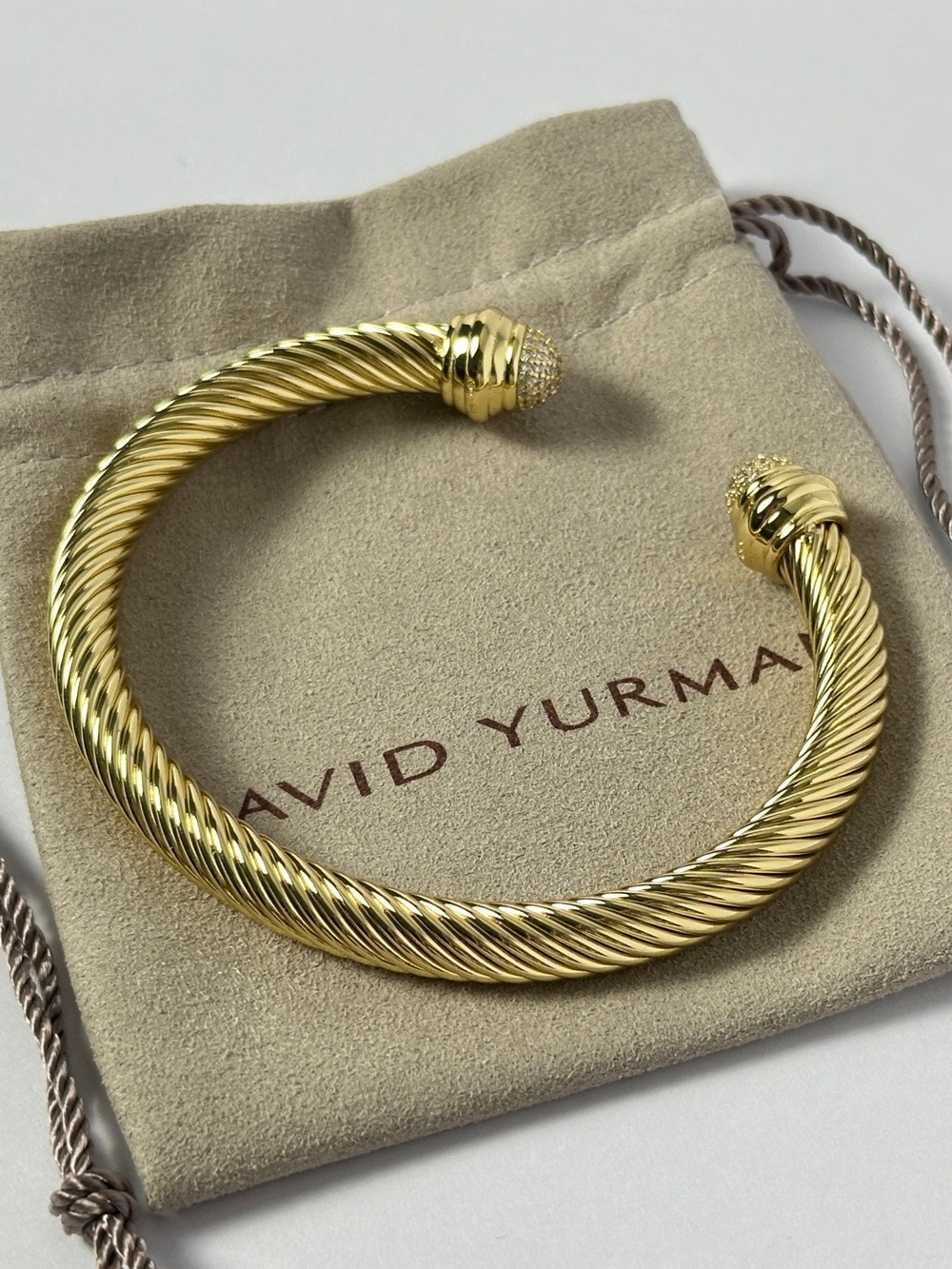 David Yurman Sterling Silver Gold Dipped Dome Pave Cuff Bracelet
